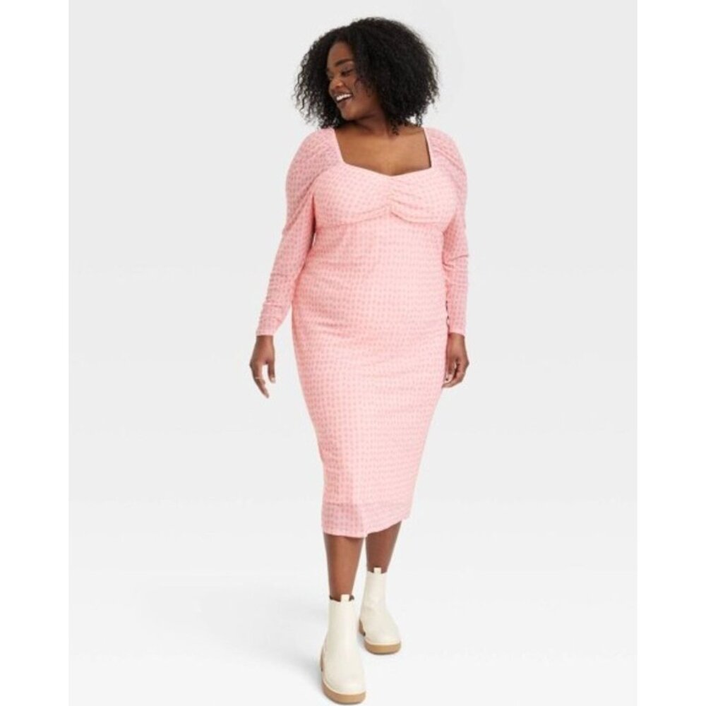House of Aama Black History Sweetheart Pink Polka Dot Mesh Dress Sz XXL 2X Plus‎